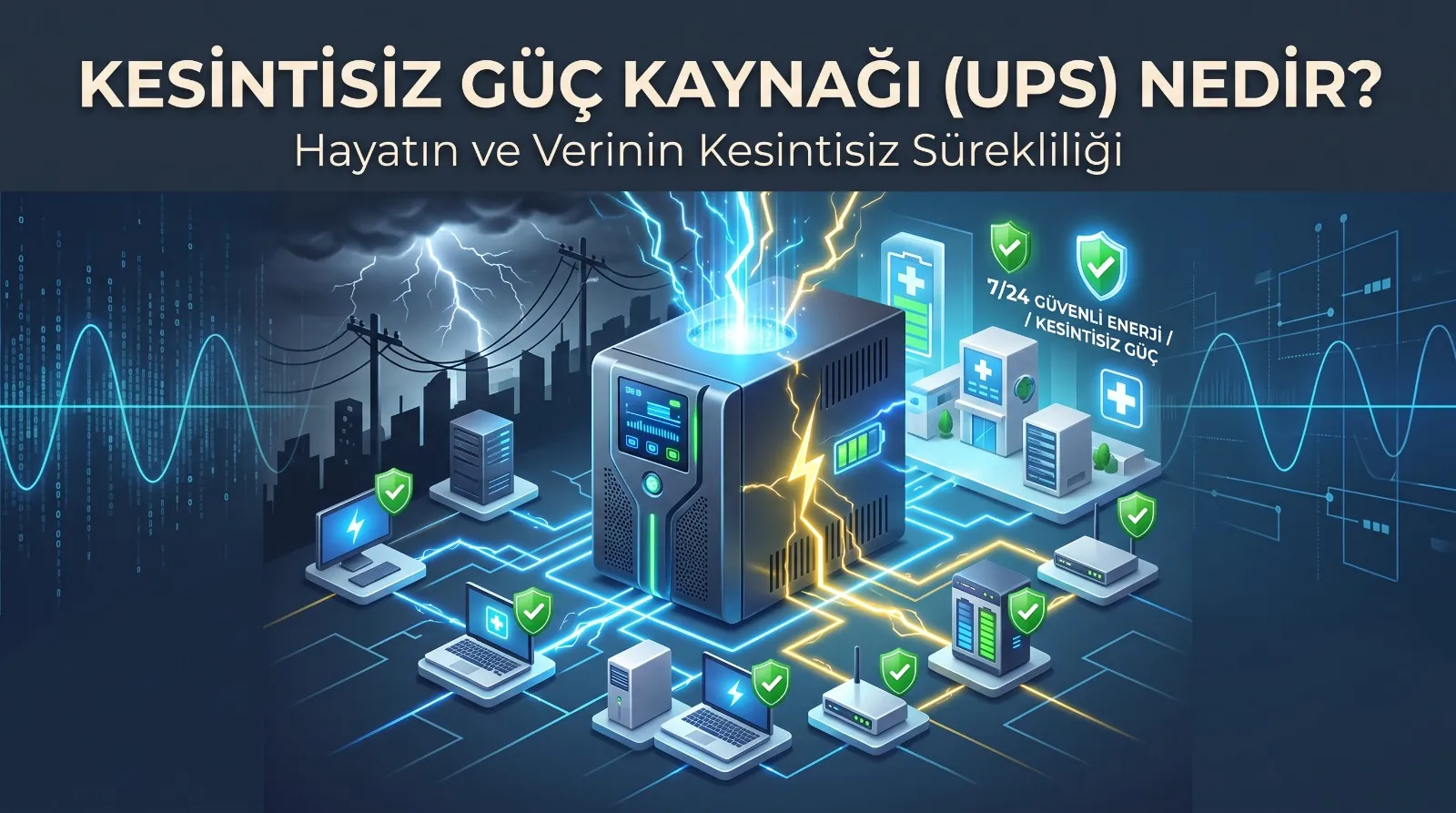 Kesintisiz güç kaynağı (UPS) nedir? başlıklı bilgilendirme görseli